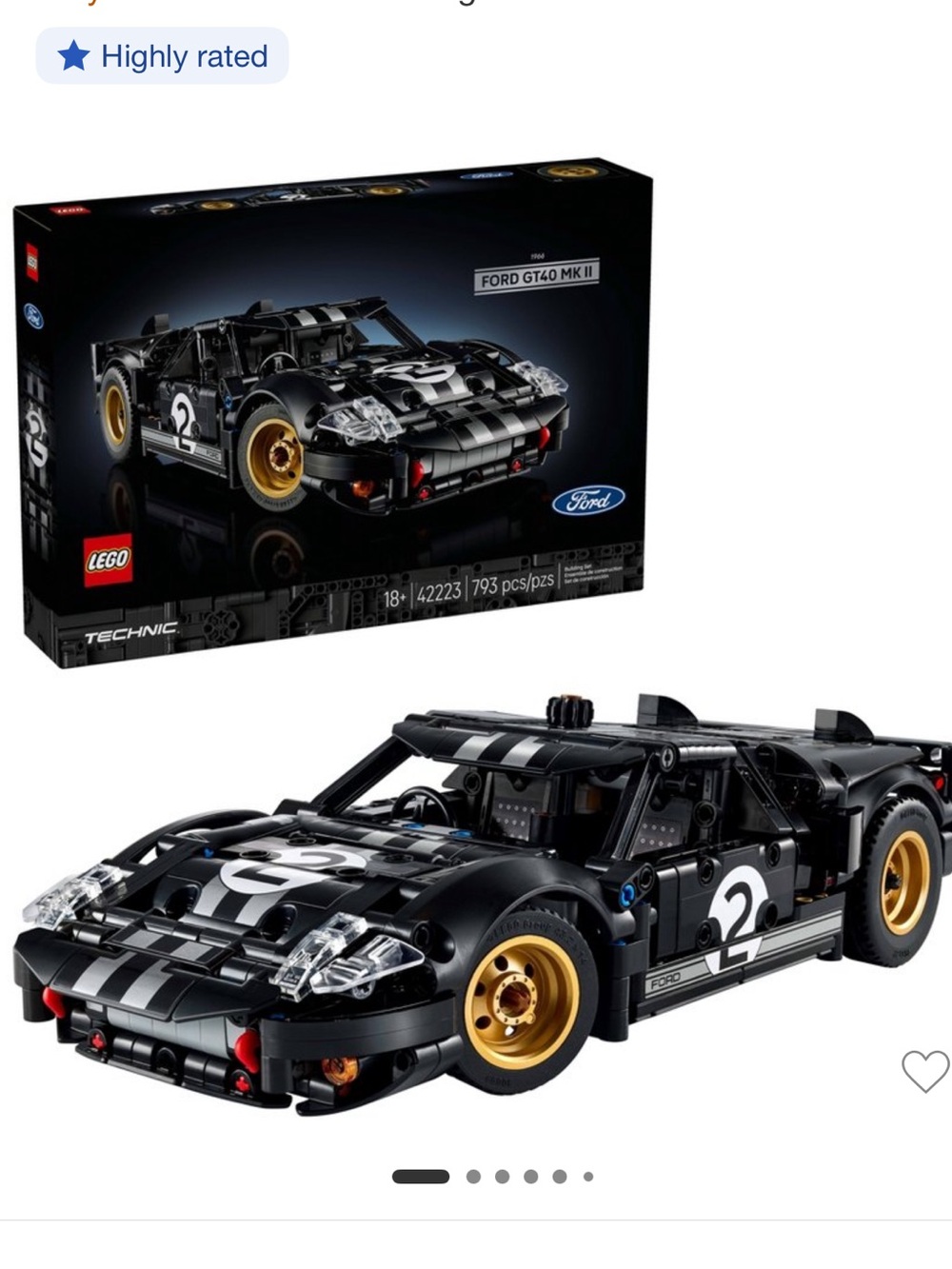 Lego Technic 1966 Black Ford GT40 MK II Race Car Model with Gold Wheels